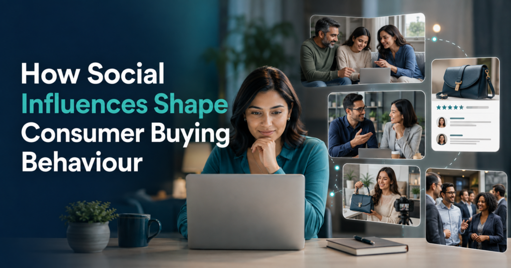 Consumers influenced by family, online reviews, social communities and an opinion leader while considering a purchase.