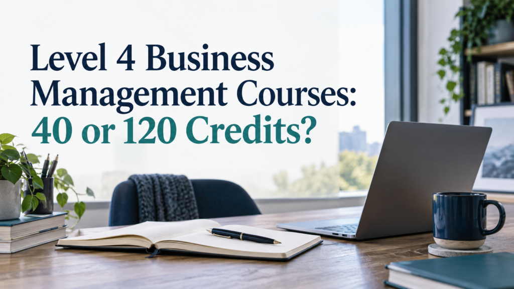 Level 4 Business Management courses: 40 or 120 credits, with a professional online-study setting.