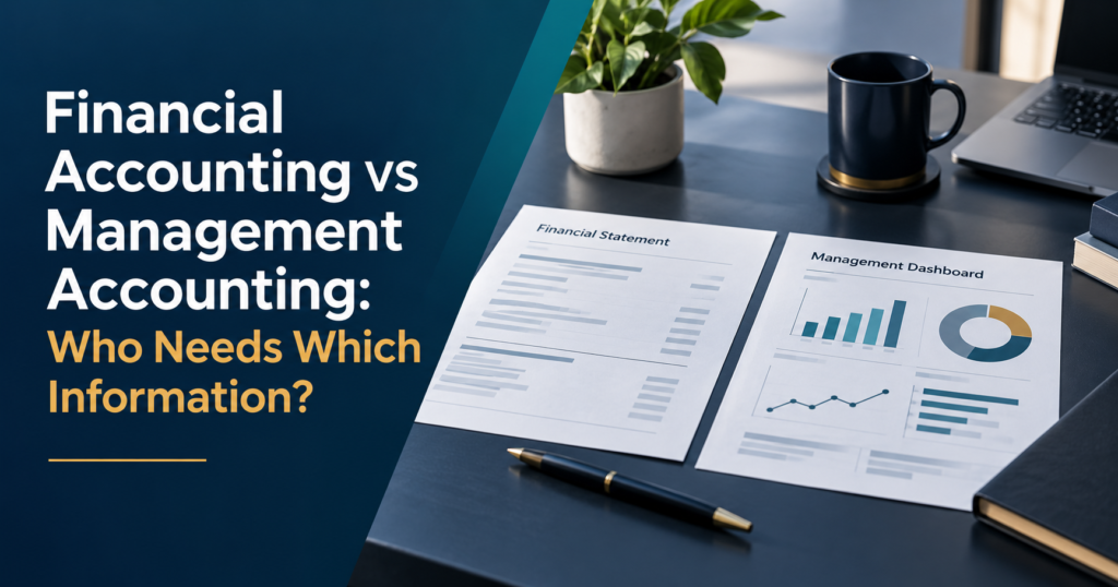 Financial accounting and management accounting compared through a formal statement and an internal business dashboard