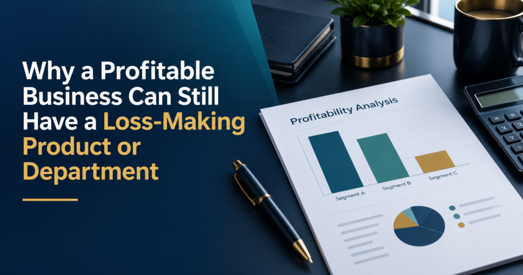 Profitability analysis showing a profitable business with an underperforming product or department.